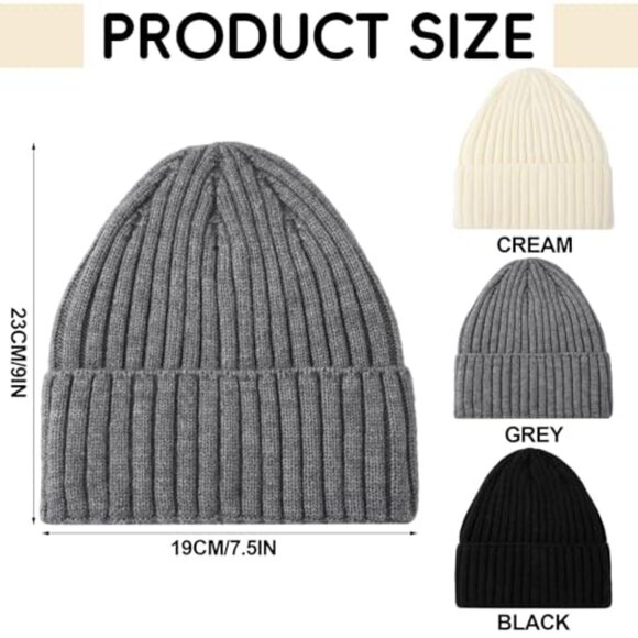 Wool Blend Slouchy Beanie Set Classic Ribbed Unisex Winter Warm main image 4